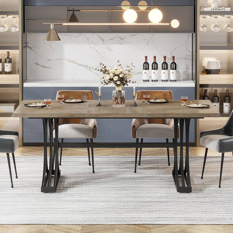 63" Rectangular Dining Table, Modern Kitchen Table with Faux Marble Top for Dining Room