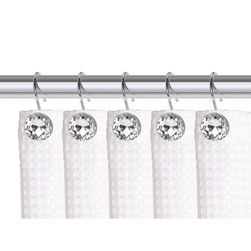 Utopia Alley Shower Curtain Hooks for Bathroom, Rust Resistant Shower Curtain Hooks Rings, Crystal Design, Set of 12 - Polished Chrome