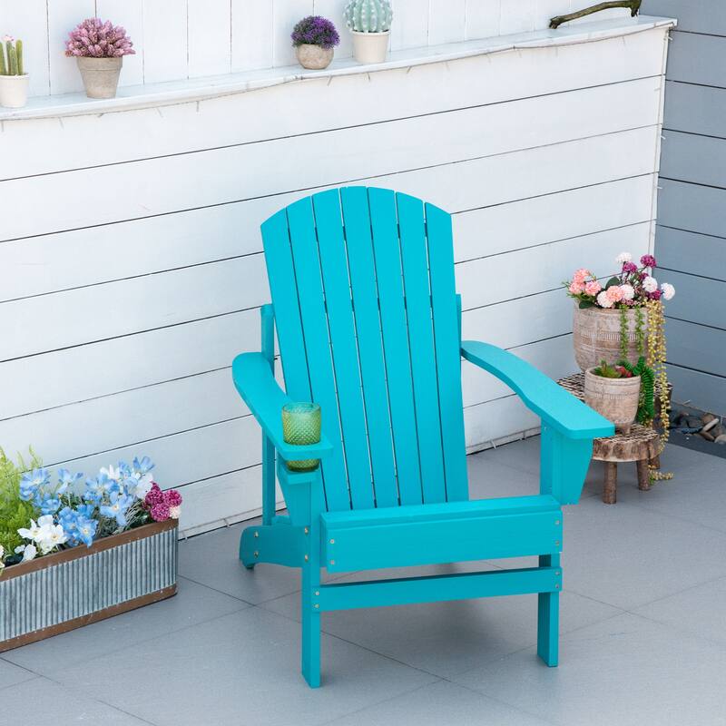 Wooden Adirondack Chair, Outdoor Weather Resistant Patio Lawn Chair with Cup Holder for Deck, Garden, Backyard