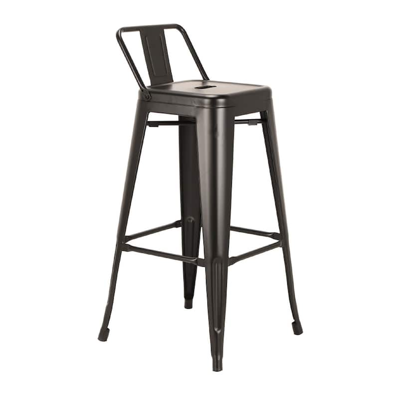 HomeRoots Set of Four 26" Black Steel and Metal Low Back Counter Height Bar Chairs