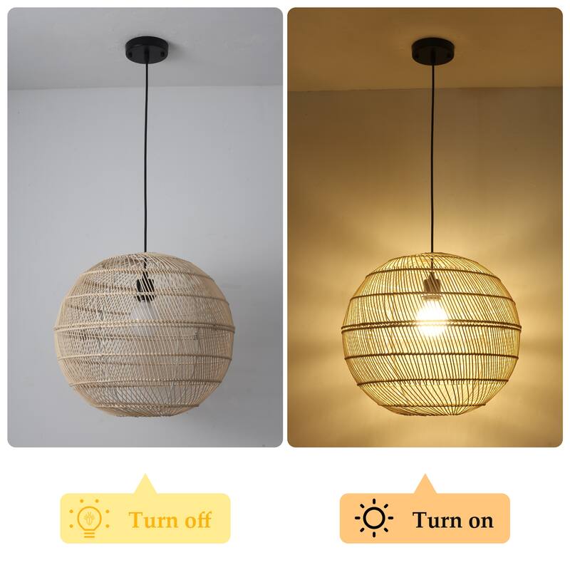 1-Light Globe Chandelier with Rattan Shade, No Bulbs Included
