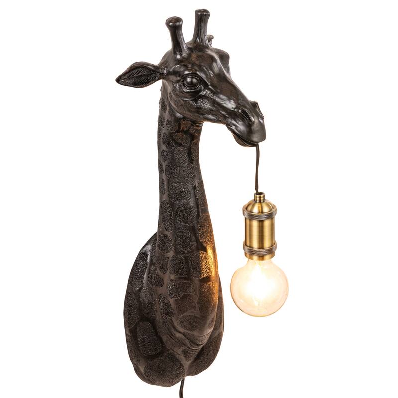 Resin and Metal Giraffe Wall Sconce with Inline Switch, Gold Finish, Black - 8.3"L x 7.9"W x 23.6"H