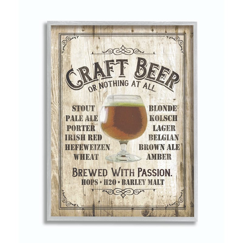 Stupell Craft Beer Sign Bar Room Wooden Texture Framed Wall Art, Design By Artist Retrorocket Studio