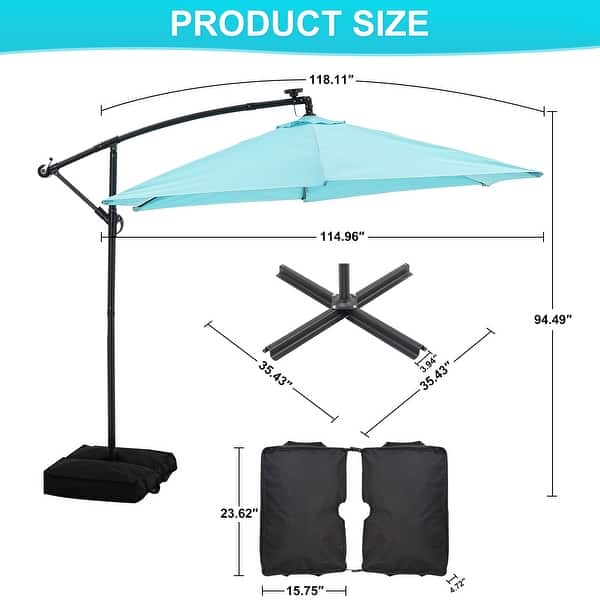 dimension image slide 8 of 9, Ainfox 10 ft. Patio Offset Solar LED Umbrellas Cantilever Outside Umbrellas with Base