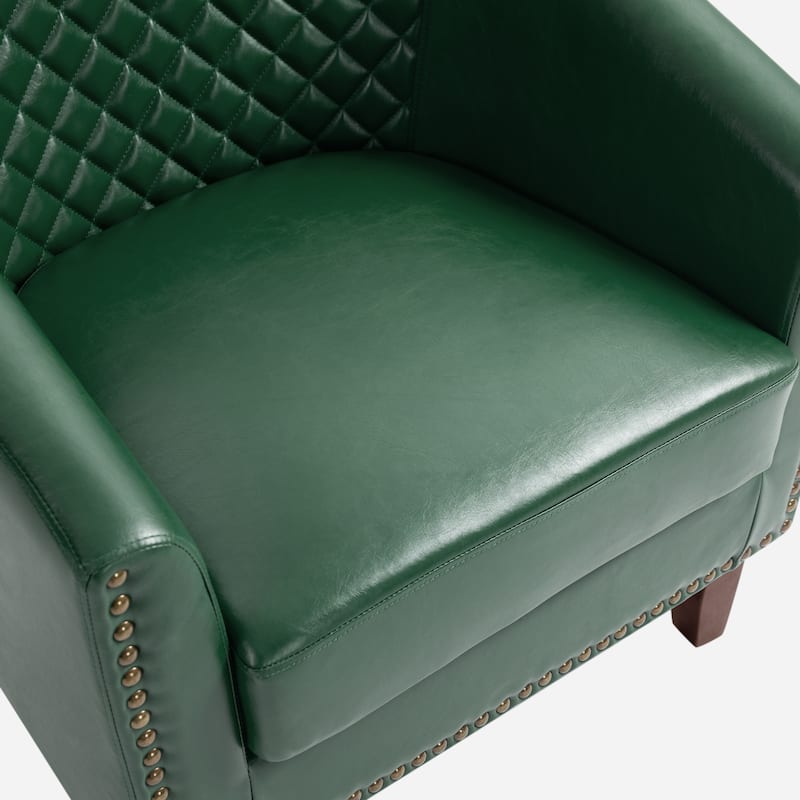 2 Set 29" W Vegan Leather Barrel Accent Chairs with Nailheads Trim