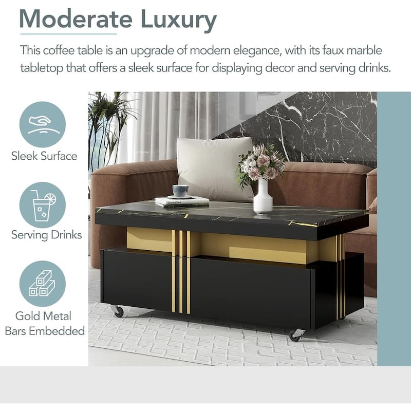 Marble Coffee Table - 39" Wide Modern Faux Marble Coffee Table