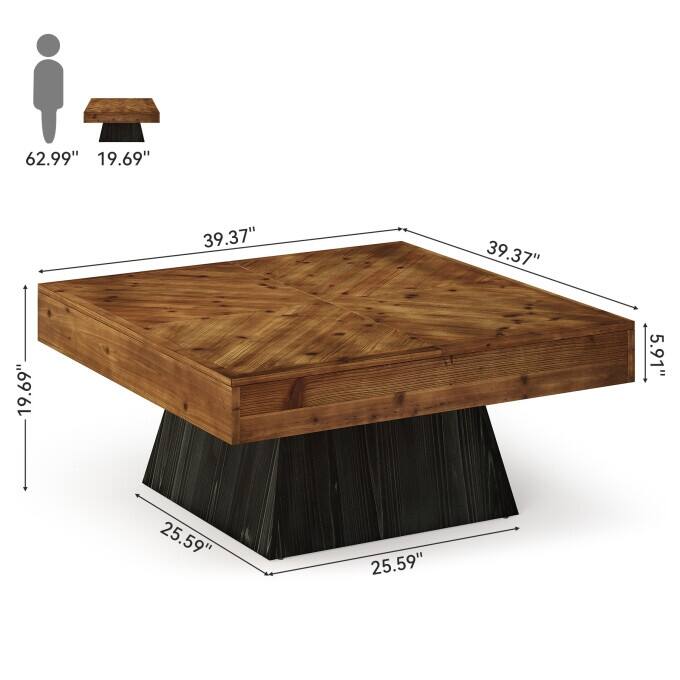 39.37'' Solid Wood Coffee Table, Square living Room Center Table