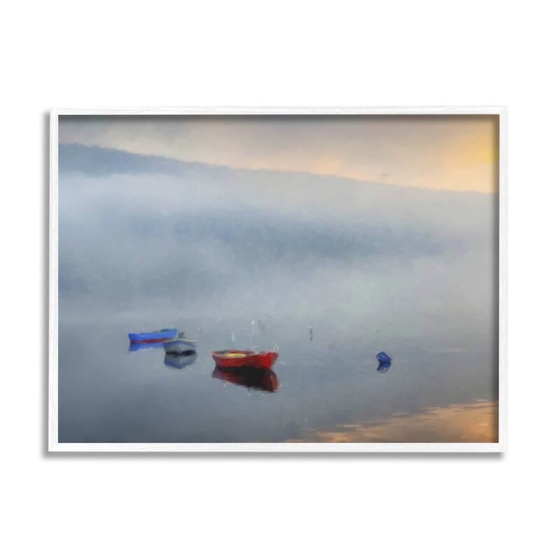 Stupell Misty Lake Canoes Fog Scene Framed Giclee Art by Kim Curinga - 20 x 16 - White