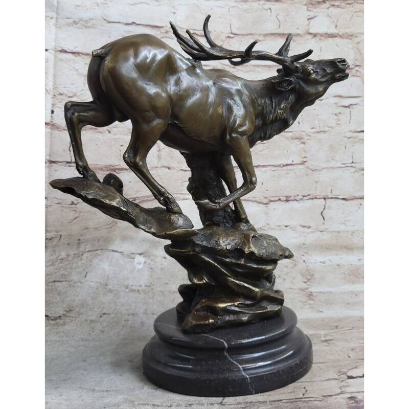 Bronze Marble Statue Elk Deer Stag Hunter Wildlife Art Sculpture Figure Lost Wax