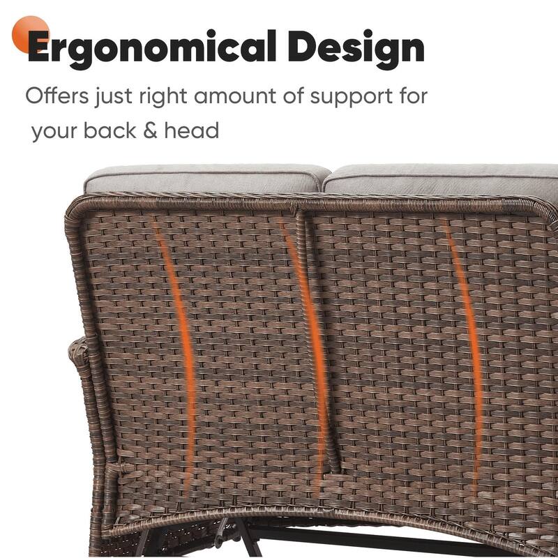 Pocassy 7 Pieces Glider Sofa with Patio Chairs Ottomans Table