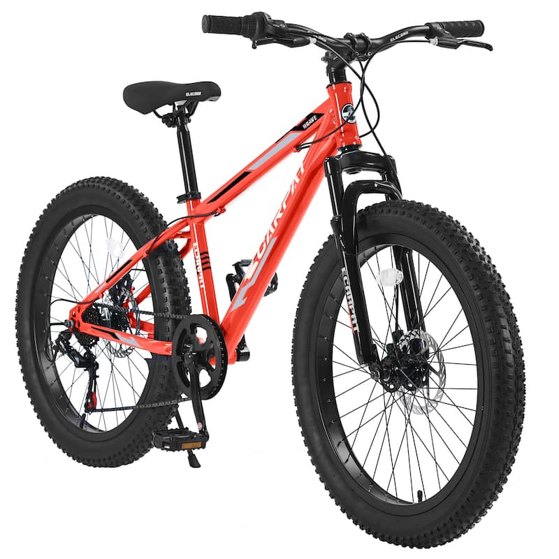 7 Speeds Mountain Fat Tire Bike, Mountain Trail Bike Urban Commuter City Bicycle, High-Carbon Steel Frame for Adult, Youth - Orange