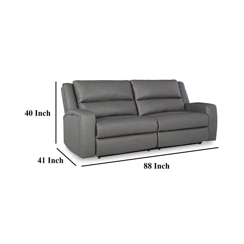 Vance 2 Seat Manual Reclining Sofa, Smooth Gray Faux Leather, 88 Inch