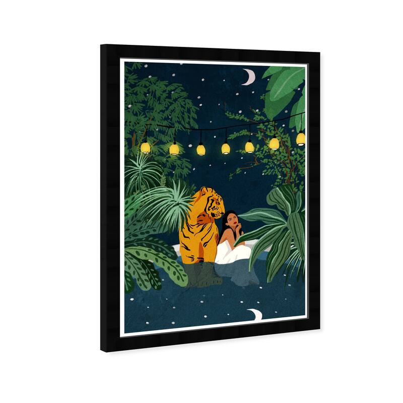 Wynwood Studio Prints Animals A Night In The Jungle Green and Dark Blue Bohemian & Eclectic Wall Art Canvas Print