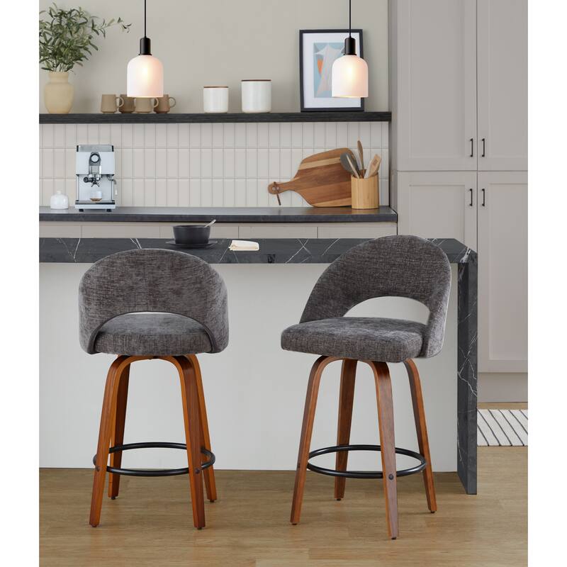 Carson Carrington Vika Upholstered 26" Counter Stool with Bent Wood Legs & Round Footrest (Set of 2)