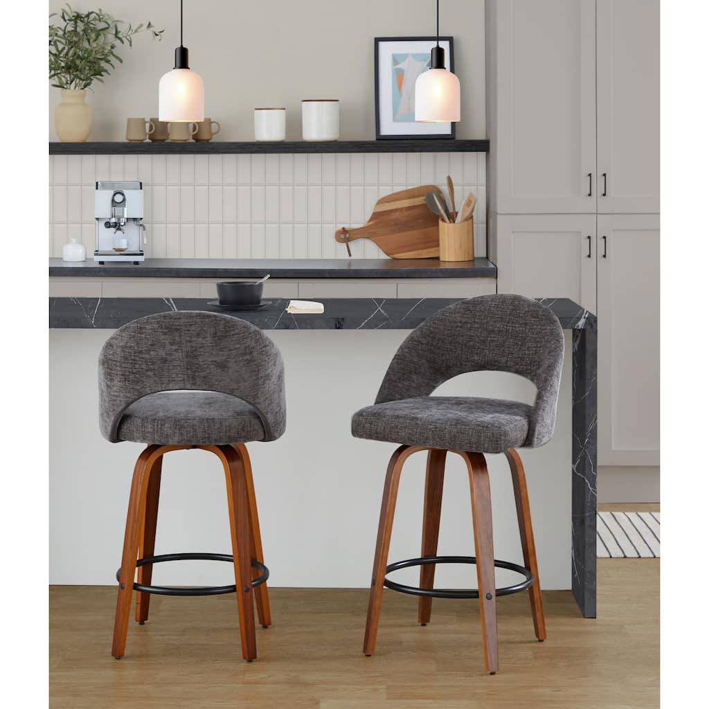 Carson Carrington Vika Upholstered 26" Counter Stool with Bent Wood Legs & Round Footrest (Set of 2)