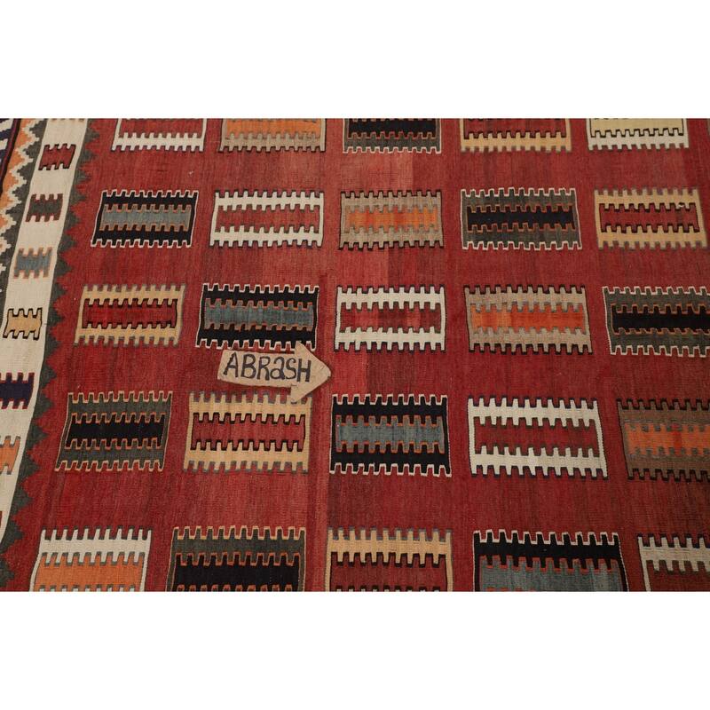 Red Kilim Qashqai Persian Vintage Rug Flatweave Wool Carpet - 5'3"x 8'2"