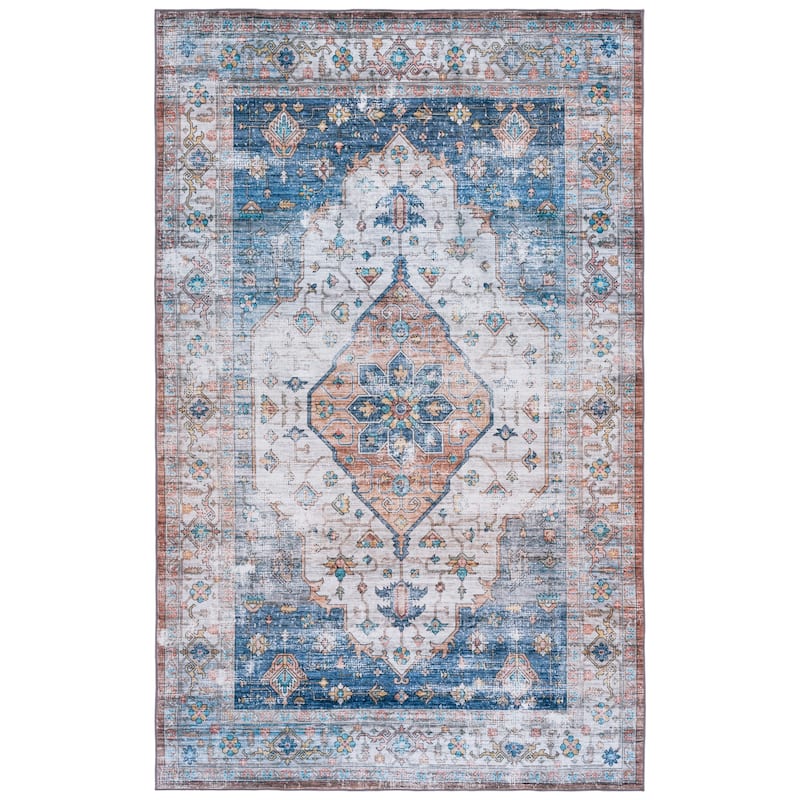 SAFAVIEH Arizona Teklia Machine Washable & Slip Resistant Rug - 4' x 6' - Light Brown/Blue