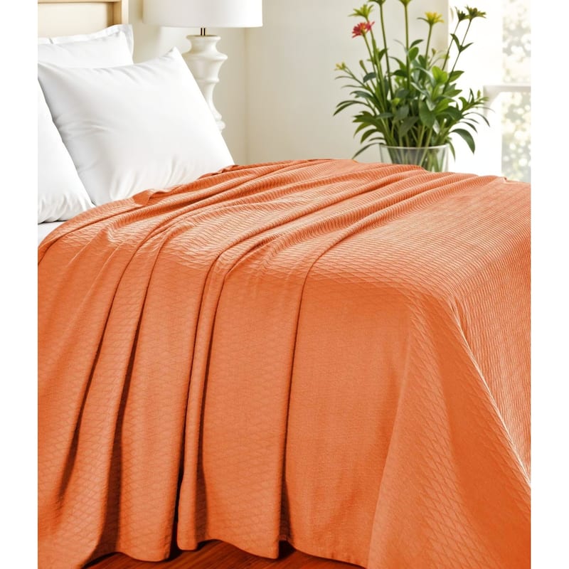 HomeRoots Queen Burnt Orange Cotton Woven Geometric Blanket - Queen - Burnt Orange