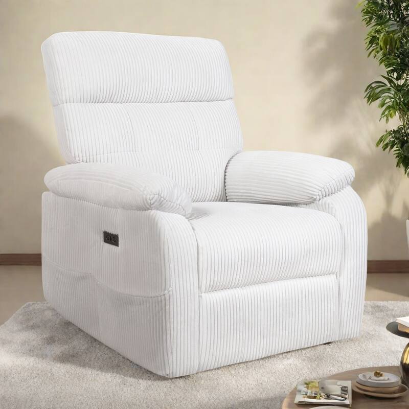 Zero Gravity Power Recliner Chair with USB Port - Electric Adjustable Backrest and Footrest, Ergonomic Design - White