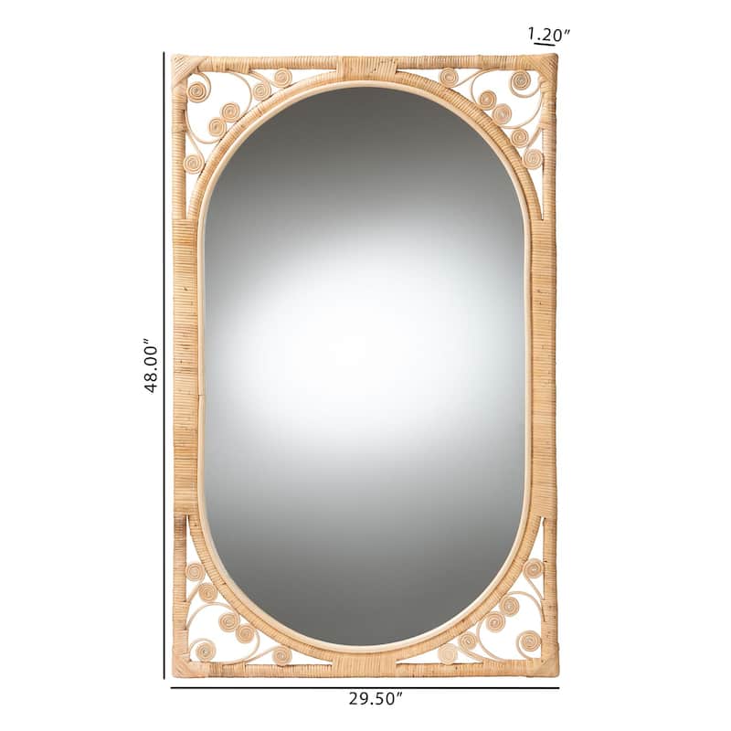 Isley Modern Bohemian Natural Brown Rattan Accent Wall Mirror