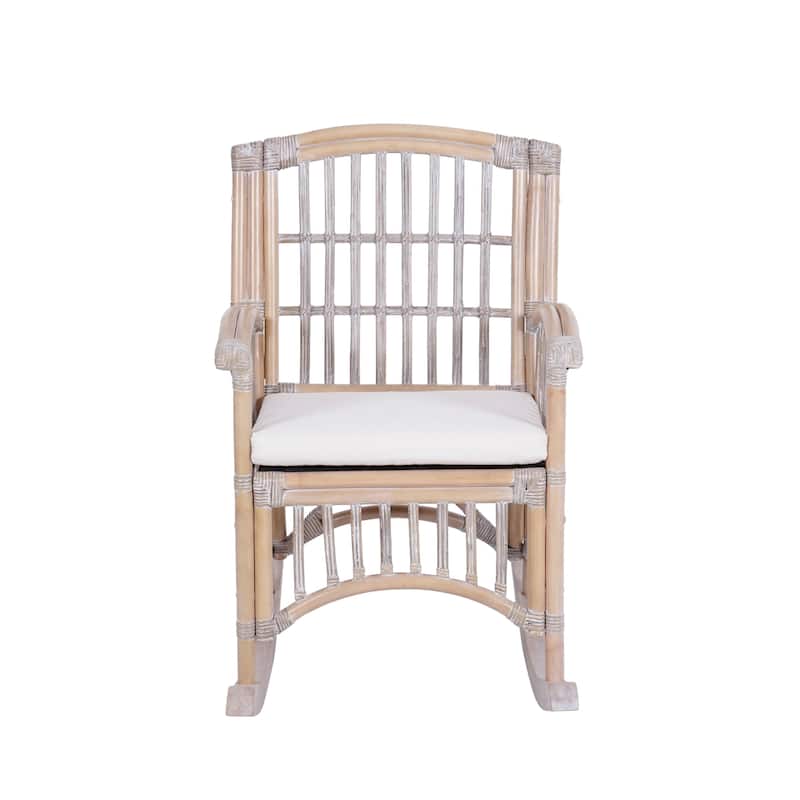 Rowan Bohemian Farmhouse Woven Rattan/Wood Rocking Chair, by JONATHAN Y - 39.37"
