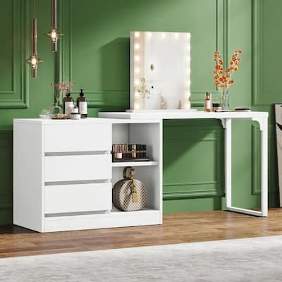 White L-Shaped Computer Desk with Storage Cabinet and 3 Drawers Shelves and Reversible Design - 39.37”L x 31.5”W x 30.50”H