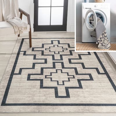 JONATHAN Y Raita Medallion Textured Weave Machine Washable Area Rug