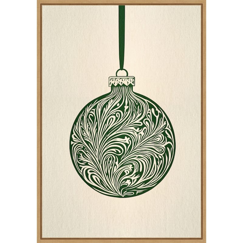 Olive Green Christmas Bauble by Pictufy Studio (23 x 33 in.), Framed Canvas Wall Art Print - Sylvie Natural