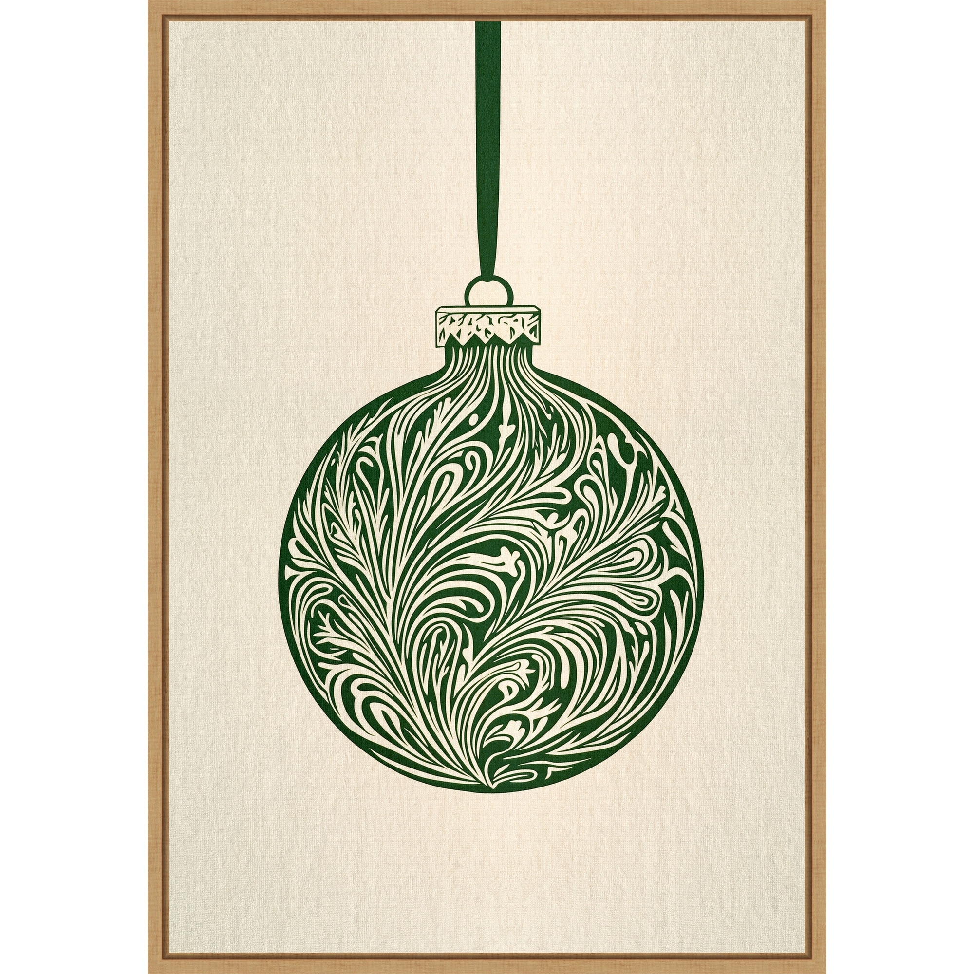 Olive Green Christmas Bauble by Pictufy Studio (23 x 33 in.), Framed Canvas Wall Art Print - Sylvie Natural