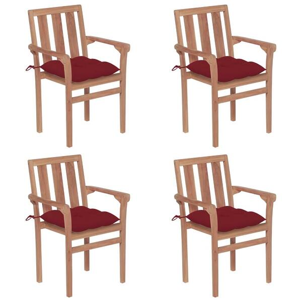 Stackable Garden Chairs with Cushions 4 pcs Solid Teak Wood Bed Bath
