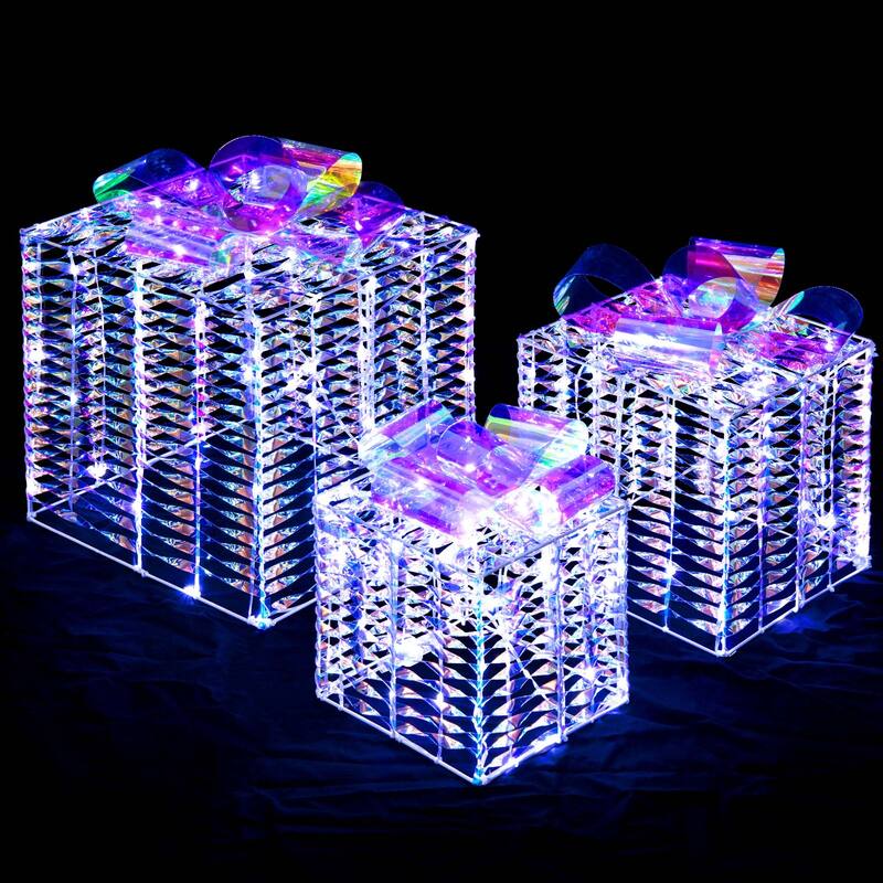 Costway Set of 3 Iridescent Christmas Gift Box LED Lighted Present Box - See Details