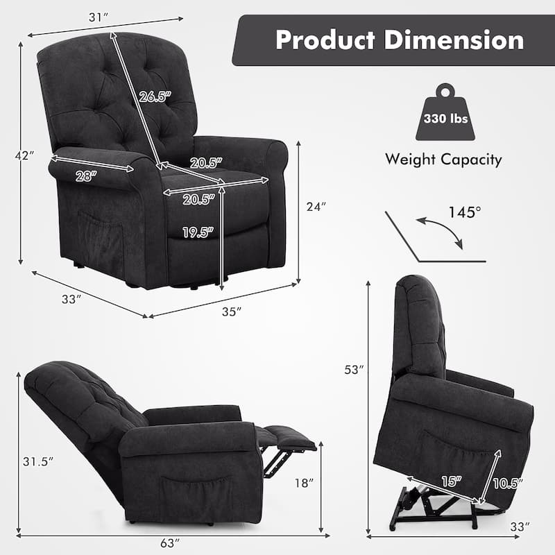 Costway Power Lift Recliner Chair Sofa for Elderly w/ Side Pocket &