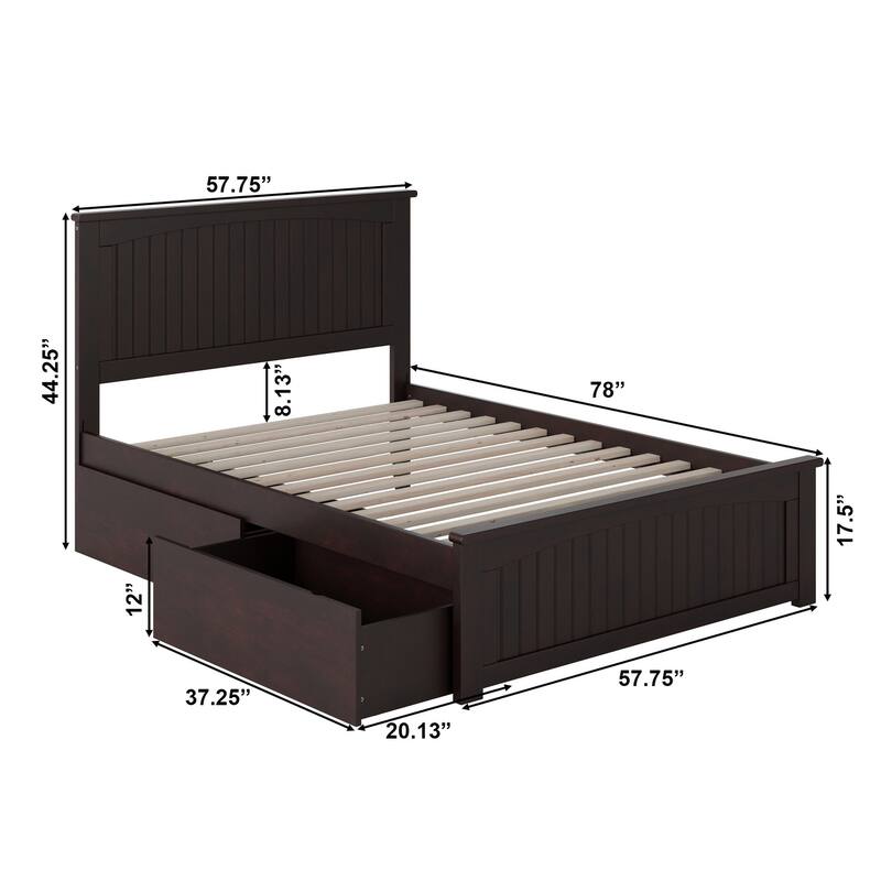 Nantucket Full Platform Bed with 2 Drawers in Espresso