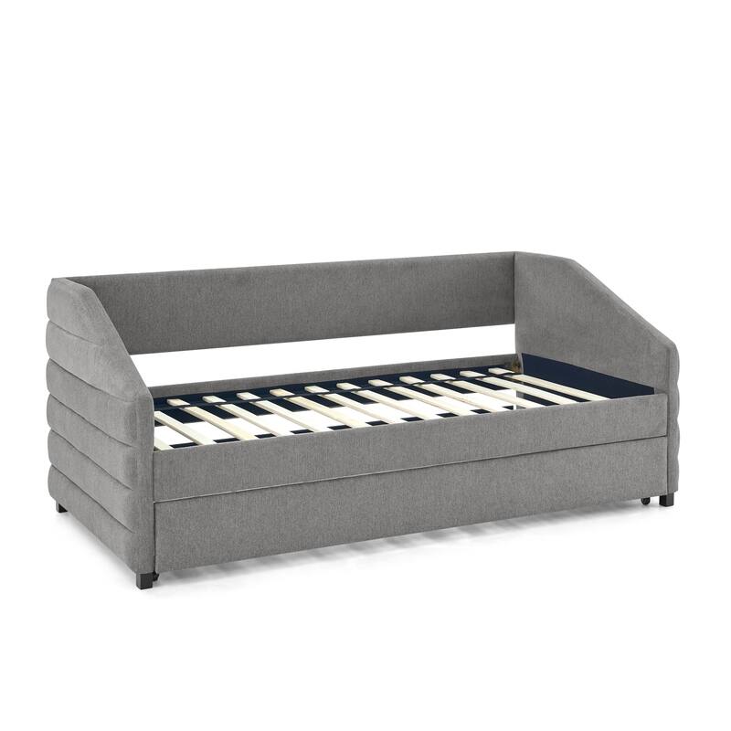 Twin Linen Tufted Daybed with Trundle