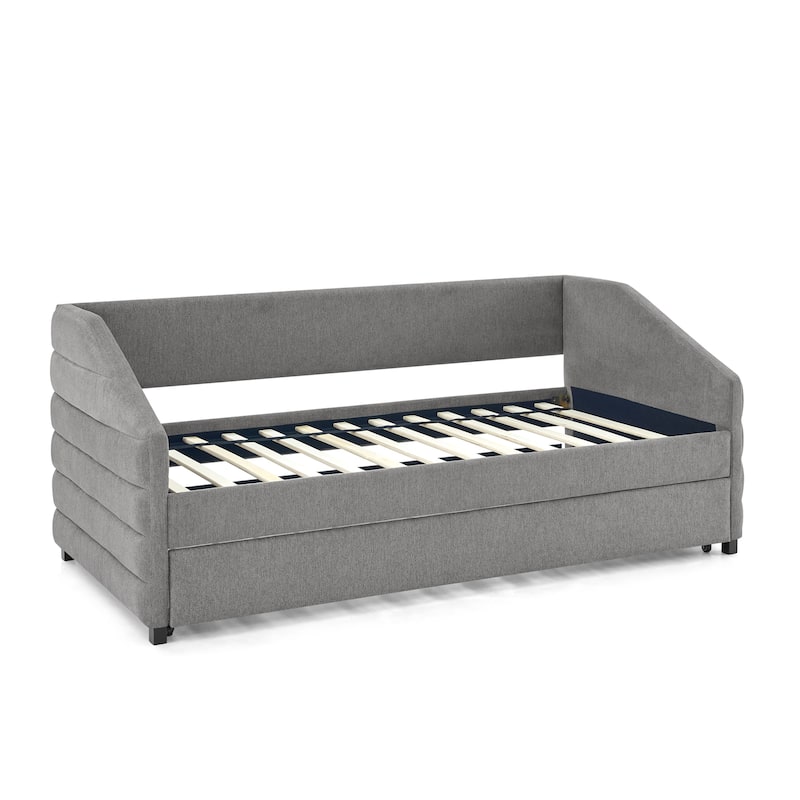 Twin Size Daybed with Trundle Upholstered Tufted Sofa Bed, Linen Fabric