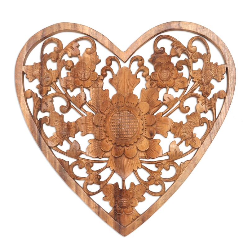 Novica Handmade Love Flower Wood Relief Wall Panel