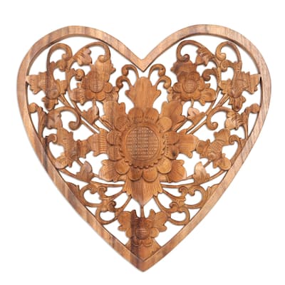Novica Handmade Love Flower Wood Relief Wall Panel