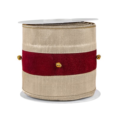 HGTV Home Collection Metallic Dupioni Velour Overlay Fused Ribbon, Gold, Gold, 3 in - 3 in