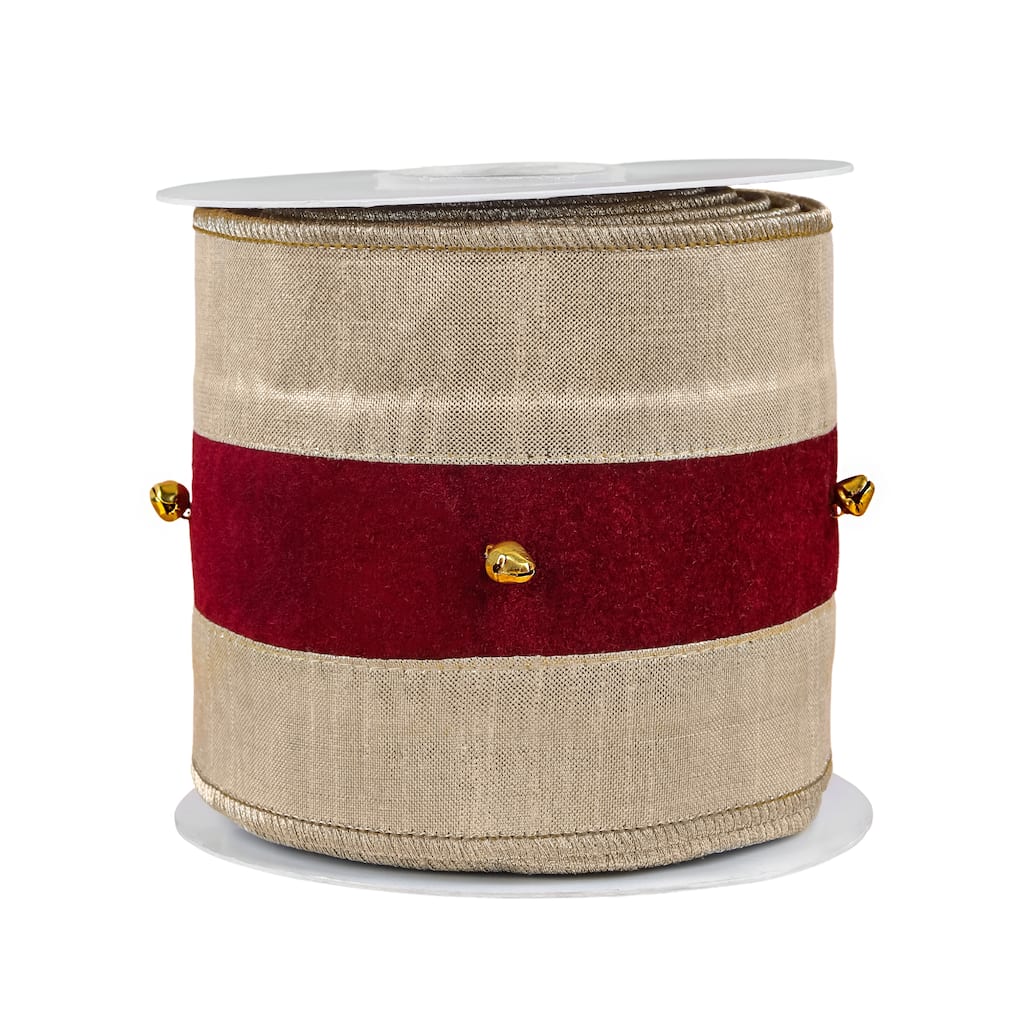 HGTV Home Collection Metallic Dupioni Velour Overlay Fused Ribbon, Gold, Gold, 3 in - 3 in