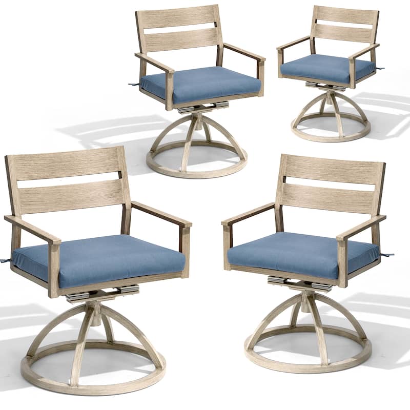 Outdoor Patio Swivel Aluminum Dining Chairs with Sunbrella Fabric Cushion - Spectrum Denim - Set of 4