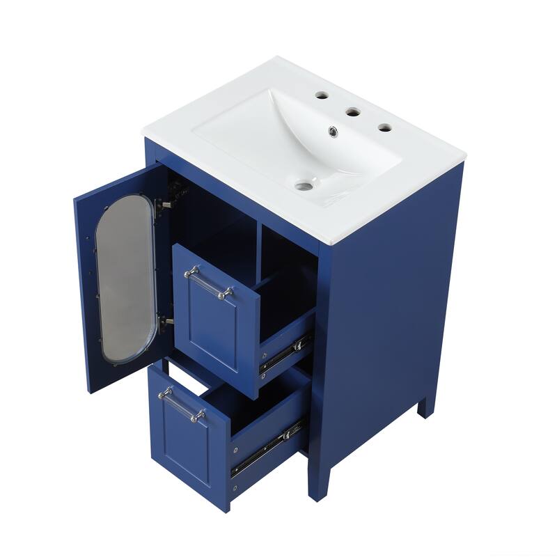 Bathroom Vanity with Sink, Vanity Set with Glass Door and 2 Drawers, Wooden Bathroom Cabinet with Adjustable Shelf