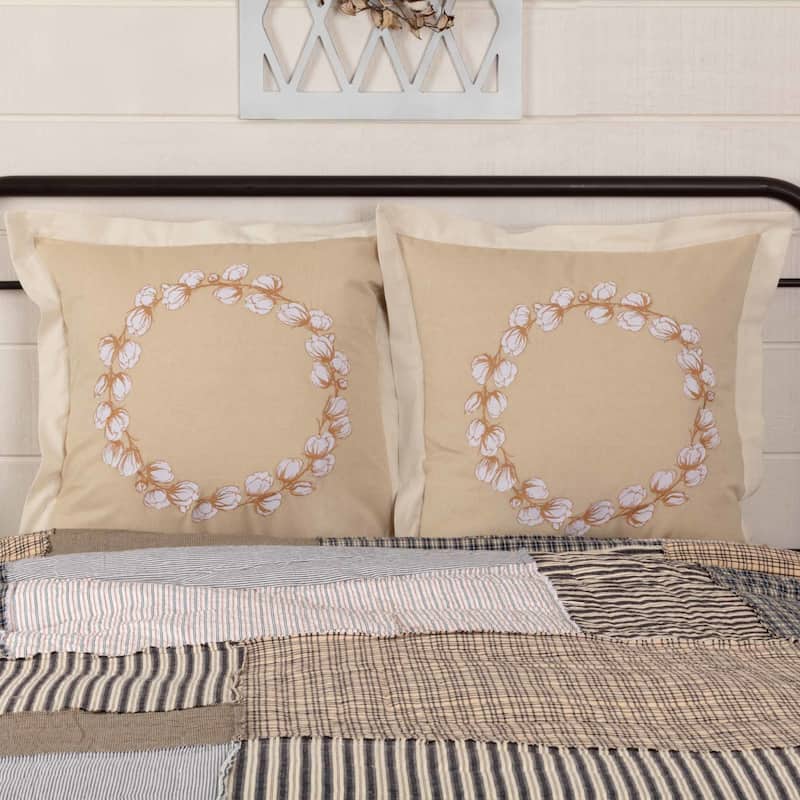 Ashmont Cotton Wreath Fabric Euro Sham Set of 2 26x26 - Euro Sham 26x26 - Creme/Khaki/Golden Tan