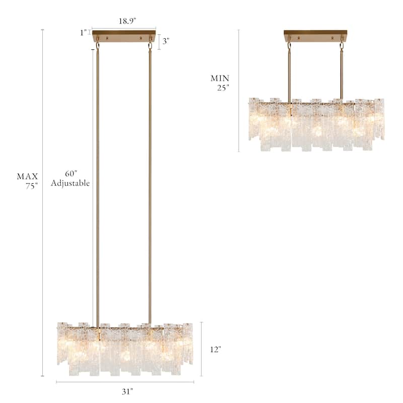 Elver Modern Gold 7-Light Textured Glass Chandelier Luxury Kitchen Island Lights - W31" x H12"