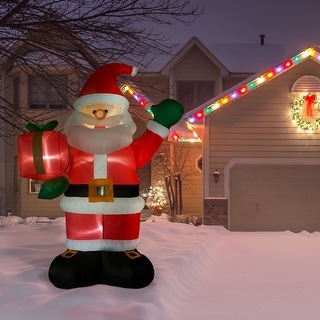 Fraser Hill Farm 10-Ft. Tall Santa Claus Holding a Gift, Blow Up Inflatable with Lights and Storage Bag