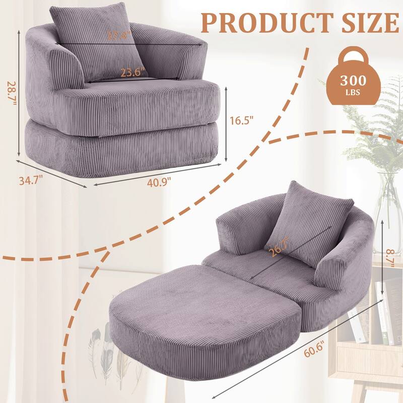 Oversized Upholstered Convertible Accent Barrel Chair