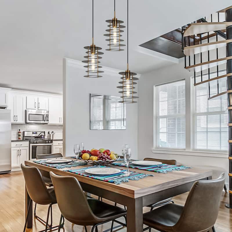 Modern 1-Light Pendant Light Black Gold Foyer Kitchen Island Light - Black&Brass - D9"xH14.1"