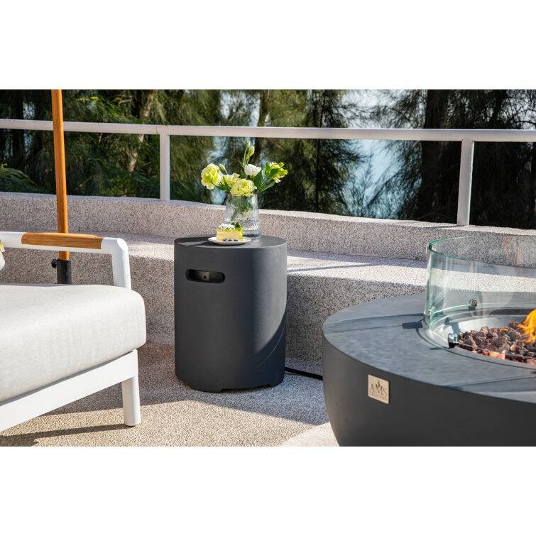 Propane Tank Cover Side Table for Standard 20lb Tank by AMS Fireplace - Dark Grey