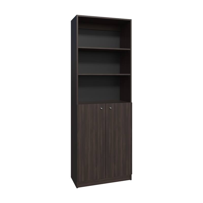 Home 2 Door Bookcase With Two Open Shelves And Concealed Storage, Stained Walnut