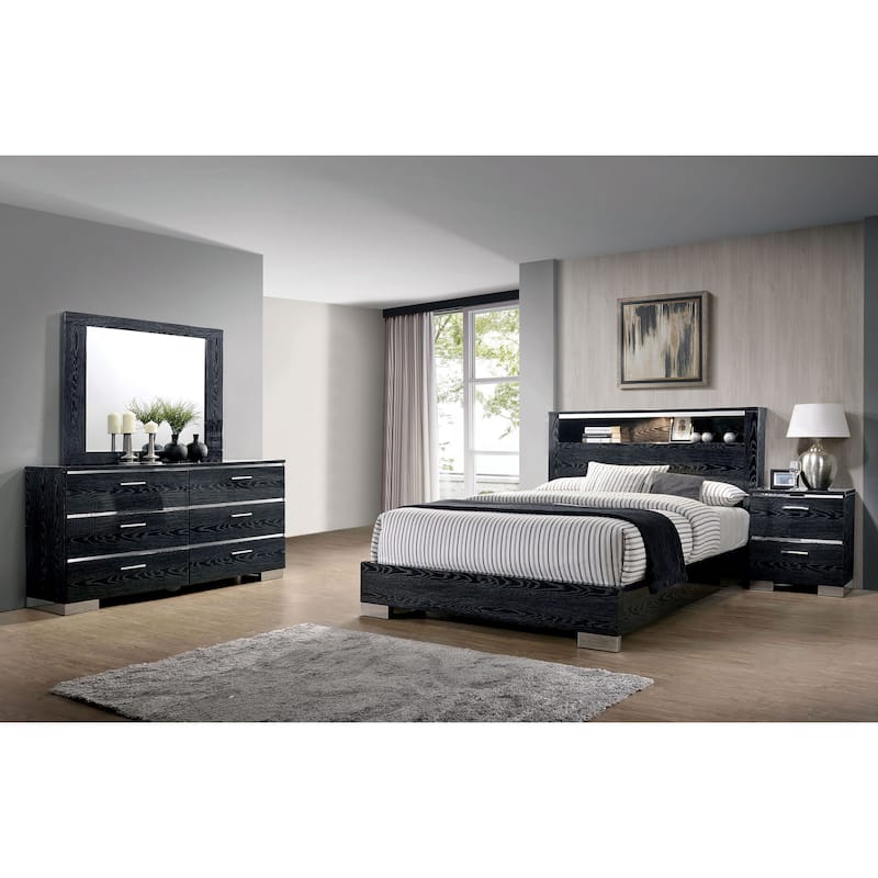 Champs Contemporary Eastern King Solid Wood 3-Piece Storage Panel Bed Set with USB Port by Furniture of America