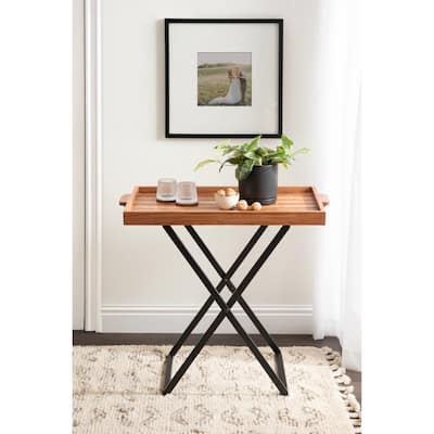 Kate and Laurel Monaco Wood and Metal Tray Table - 31x16x28